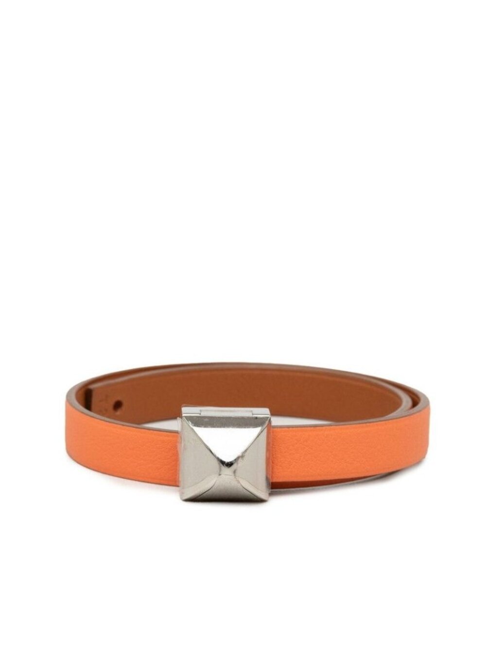 Hermes Medor Infini Double Tour T2 Orange Silver Leather Metal Bracelet